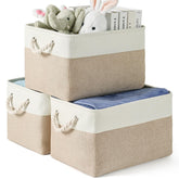 DUHEL storage bins 3-pack collapsible canvas on shelves for tidy storage