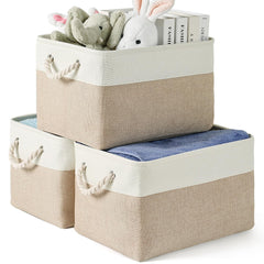 DUHEL storage bins 3-pack collapsible canvas on shelves for tidy storage