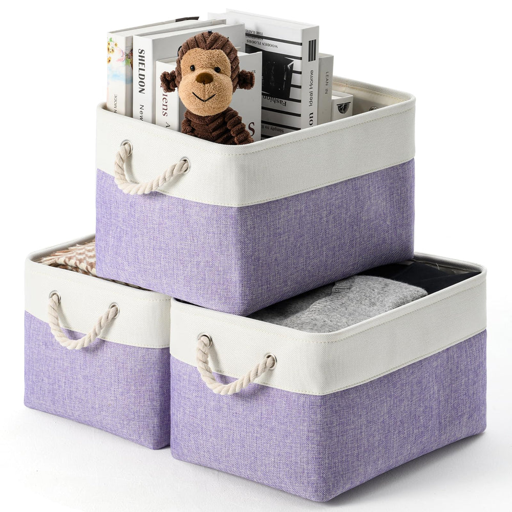 DUHEL storage bins 3-pack collapsible medium canvas on shelves offer easy organization.