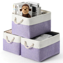 DUHEL storage bins 3-pack collapsible medium canvas on shelves offer easy organization.