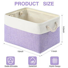 DUHEL storage bins white-purple design with cotton handles for sturdy everyday use.