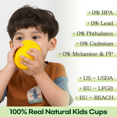 Dulce Worlds SUGARCANE kids cups vibrant colors highlight carbon reduction benefit