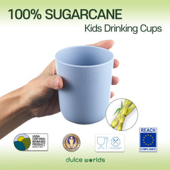 Dulce Worlds SUGARCANE cups 10 oz side view, lightweight grip ideal for small hands