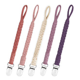 Duludulu braided pacifier clip close-up with soft cotton braid for easy grip.