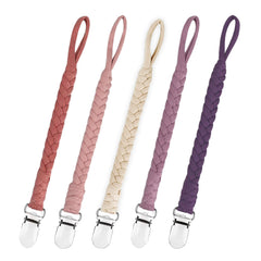 Duludulu braided pacifier clip close-up with soft cotton braid for easy grip.