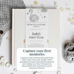 Duncan & Stone Baby First Year Book gold-foil detail adds elegant durability.