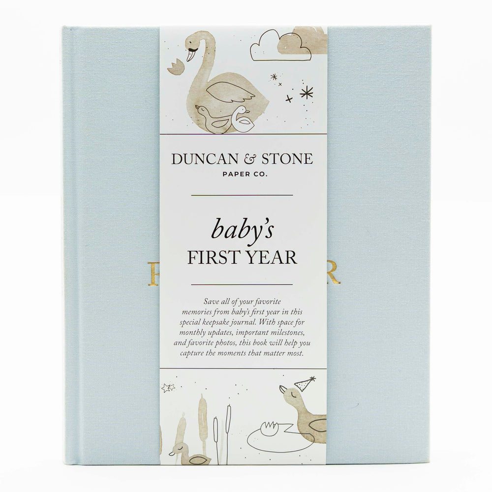 Duncan & Stone Paper Co Baby First Year Book cover closeup for premium keepsake.