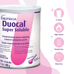 Duocal unflavored powder dissolving smoothly in liquids