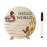 DUOJINSANXI baby announcement sign close-up featuring mallard artwork for nursery decor