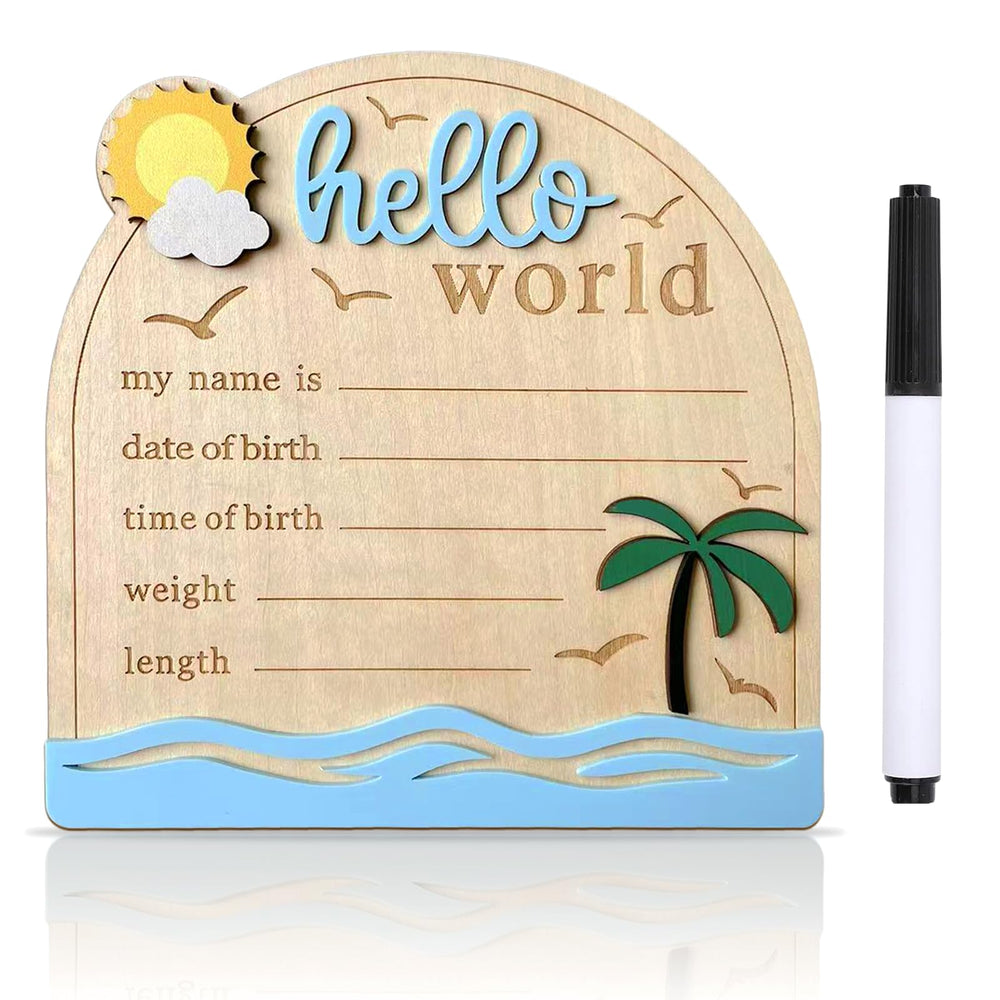 DUOJINSANXI Baby Announcement Sign with 3D Hello World, ideal for newborn photo sessions.