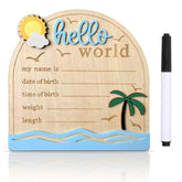 DUOJINSANXI Baby Announcement Sign with 3D Hello World, ideal for newborn photo sessions.