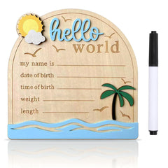 DUOJINSANXI Baby Announcement Sign with 3D Hello World, ideal for newborn photo sessions.