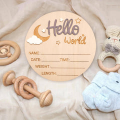 DUOJINSANXI baby announcement sign light brown wood closeup natural grain