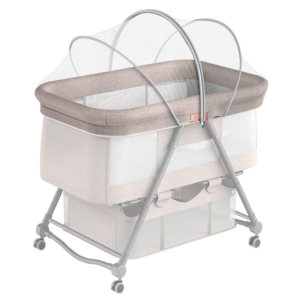 DUOMI Bassinet Cover two-way zipper closeup showing easy access and quick setup.