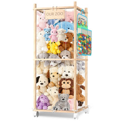 DUOQNY stuffed animal storage wood tower assembled shows spacious plush toy capacity