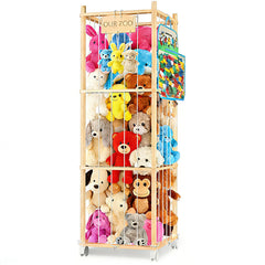 DUOQNY stuffed-animal-storage-wood-zoo-wheels offers easy mobile toy access for kids.