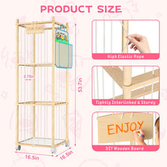 DUOQNY wooden-plush-toy-storage-elastic-rope keeps plush toys neatly accessible.