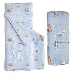 DuShow nap mat blue car pattern rolled for portable daycare use