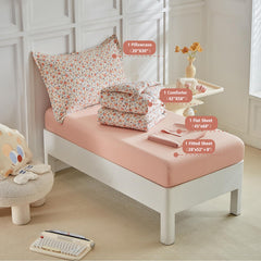 DuShow Toddler Bedding Set pillowcase featuring pink design, gentle skin-friendly microfiber