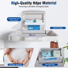 DutyWorks baby changing station safety strop and high fence prevent slips during diaper changes