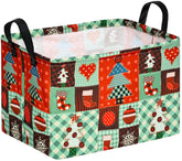 DUYIY rectangle Christmas gift storage basket front view showing sturdy handles for easy carry.