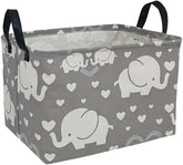 DUYIY rectangle storage basket with elephant motif keeps nursery toys organized