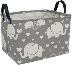 DUYIY rectangle storage basket with elephant motif keeps nursery toys organized