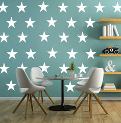DXLING D399 white star wall decals arranged on wall for painted look.