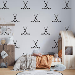DXLING hockey cross sticks wall decal in black adds playful athletic decor for kids' rooms.