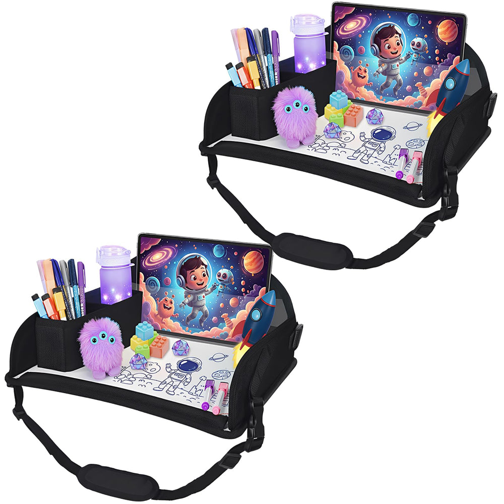 DxTing upgraded kids travel tray folded for compact storage during travel.