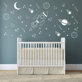 Dycica space wall decal rocket in nursery boosts imaginative play with white finish