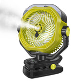 Dymuzic portable misting fan shows 360ml water tank for extended cooling on the go.