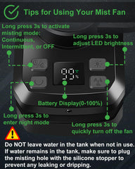 Dymuzic misting fan clip-on design ideal for strollers and carts.
