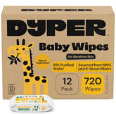 DYPER Baby Wipes Unscented 720-count pack for gentle daily cleanups and newborn care.