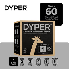 DYPER Charcoal Enhanced Diapers closeup reveals absorbent core and secure fit.