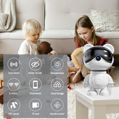 dzcctvipc Cute Bear pan-tilt action enables full room coverage