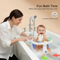DZMDIP baby bath seat blue back view emphasizes head and back support during bath.