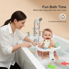 DZMDIP baby bath seat pink back view highlights stable suction cups on smooth tubs