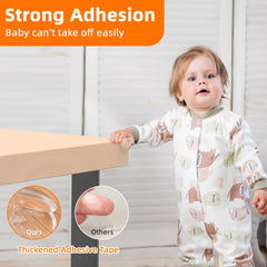 E-PRONSE baby-proof table corner with child nearby, emphasizing safety during play.