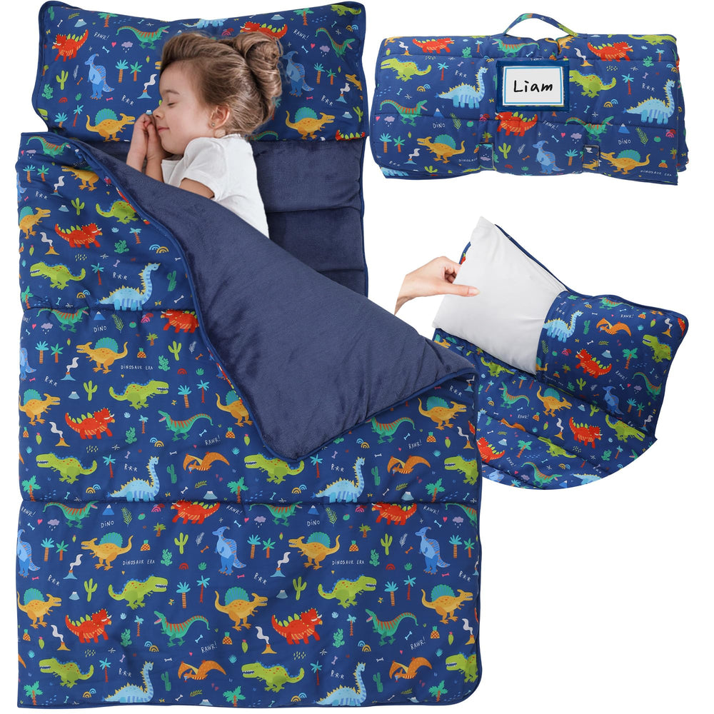 E1F1NN DOT nap mat roll-up with carry handle for easy daycare travel.
