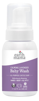 Earth Mama Calming Lavender Baby Wash bottle with foaming pump for gentle cleansing
