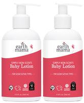 Earth Mama Simply Non-Scents Baby Lotion bottle shows unscented hydration for sensitive skin