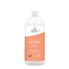 Earth Mama Sweet Orange Baby Wash foamer pump bottle for gentle, family-friendly cleansing.