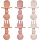 Eascrozn 6-pack baby spoons and forks set, soft silicone for easy self-feeding.