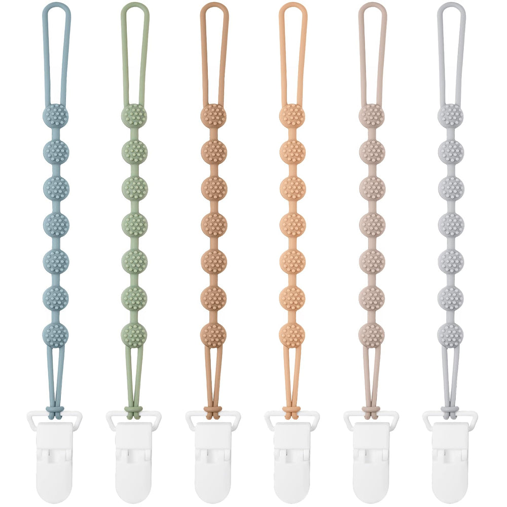 Eascrozn baby pacifier clip six-pack keeps pacifiers within easy reach.