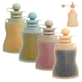 Eascrozn reusable baby food pouches cap detail for secure lid and mess-free meals.