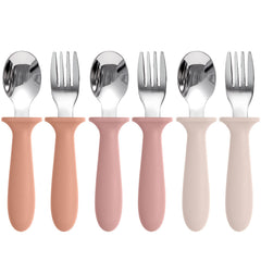 Eascrozn toddler utensils set with colorful spoons and forks promotes independent eating.