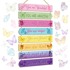 Easozoom butterfly wall decor 8 pieces enhances nursery with pastel whimsy and confidence-boosting quotes.