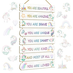 Easozoom unicorn wall art 8-piece set adds playful color and charm to a child's room.