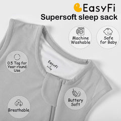 EasyFi bamboo sleep sack gray lower zipper area enables diaper changes without full removal.